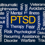 PTSD Word Cloud on Blue Background