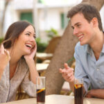 Couple dating and flirting in a restaurant