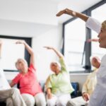 Seniors doing exercises at nursing home