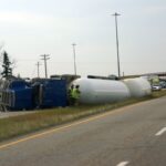 Tanker truck overturned on highway - traffic accident